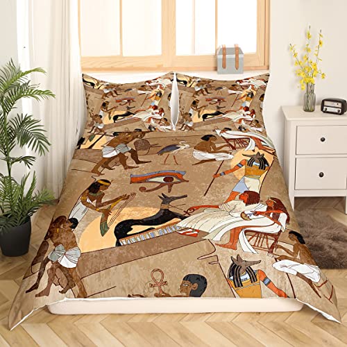 Homemissing Culture Egypte Housse de Couette Egypte Antique Parure de Lit 200x200cm Culture Traditionnellele Exotique Parure Housse de Couette Ultra Doux Décor Tribal