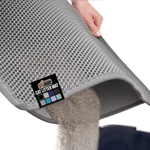 GORILLA GRIP Honeycomb Cat Litter Box Mat, Two Layer Trapping Waste Mats, Soft On Paws, Litter Box Supplies and Essentials for Indoor Cats, Traps Excess, Water Resistant for Floors, 24x15 Gray