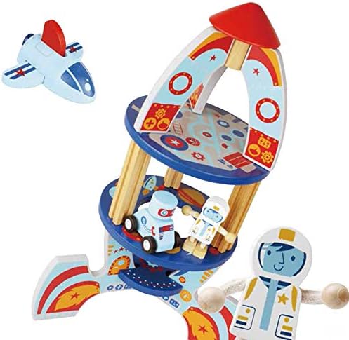 Kidoz Online Kids ShopQPACK Children Wooden Rocket Toys Playset, Space Rocket and Crew Playset Space Toy with Astronaut Design, Wooden Rocket Playset with Action Figures for & Baby - โ37 x 22 x 8cm