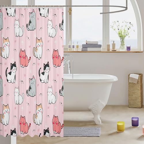 Erosebridal Girls Pink Cat Bathroom Curtain Cute Animal Bath Curtain for Boys Kawaii Kitten Shower Curtain 72Wx72L Cartoon Pet Bathroom Curtain for Kids Toddlers Bedroom Bath Curtain by Erosebridal - Image 3