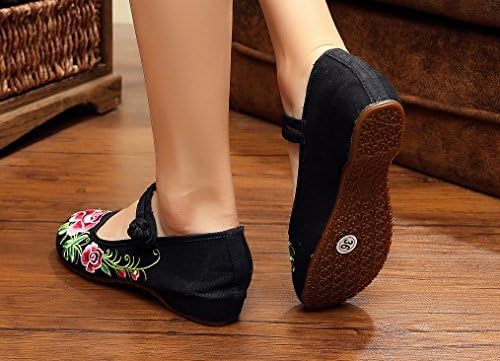 Tianrui Crown Chinese Embroidered Floral Shoes Women Mary Jane Flat Ballet Cotton Loafer Black | Image 4