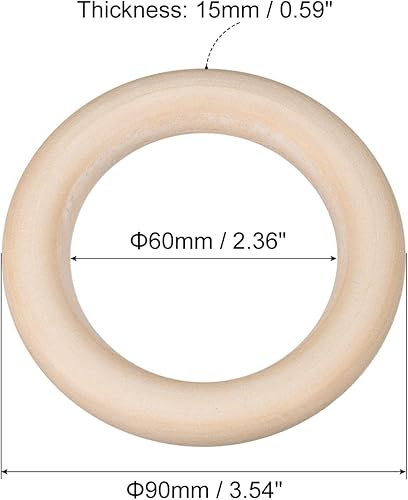 Miniatura 9 de uxcell 16 anillos de madera natural de 3.3 pulgadas (3.346 in), círculos de madera lisa sin terminar de 0.394 in de grosor para manualidades, tejer,