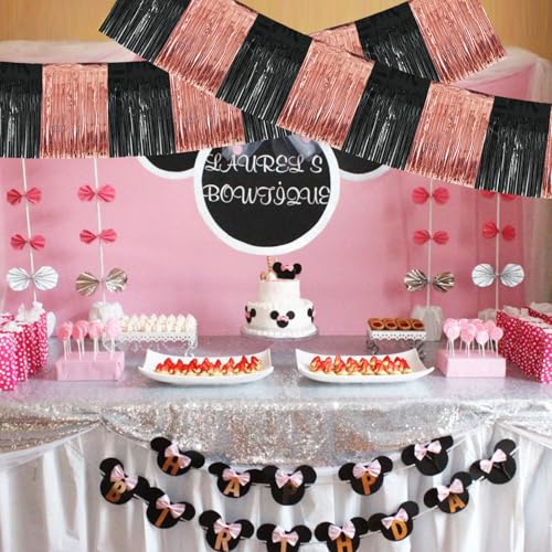 Image of BEISHIDA 3 Packs Metallic Foil Fringe Garland Black Rose Wall Hanging Tinsel Fringe Banners for Car Floats Bridal Shower Wedding Birthday Graduation Holiday Party Decoration(30 Feet)