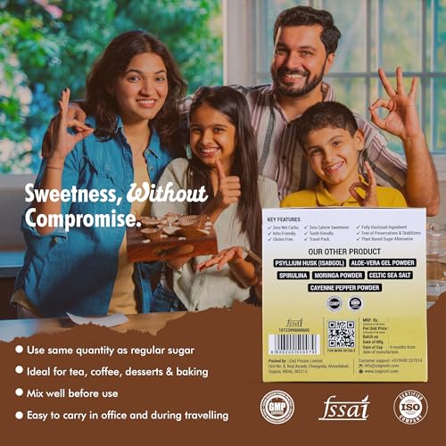 Image of iZaG Monk Fruit Natural Sweetener cystaline | Zero Calorie Sugar Alternative | Keto & Diabetic Friendly | 1:1 Sugar Replacement | 100 Single-Serve Sachets (1.2 Gram Each) | For Tea, Coffee, Cooking & Baking