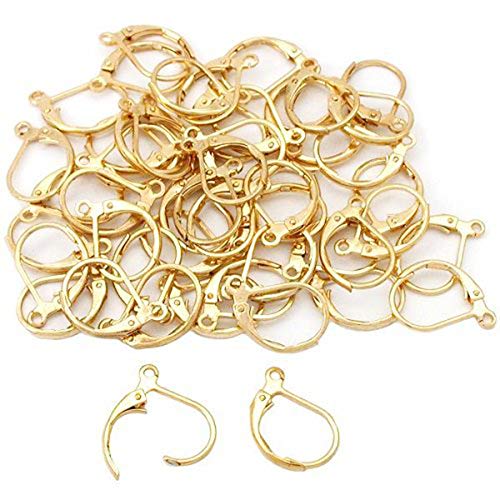 Leaver Back Earring Findings, OnFine2016 50pcs Gold-plated Brass Leverback Plain with Open Loop