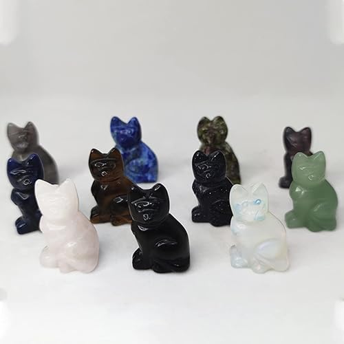 Miniatura 9 de Piedras talladas con forma de gato de 1.5 pulgadas, figuras de animales curativos, cristal de simulación, piedras de cuarzo natural para decoración