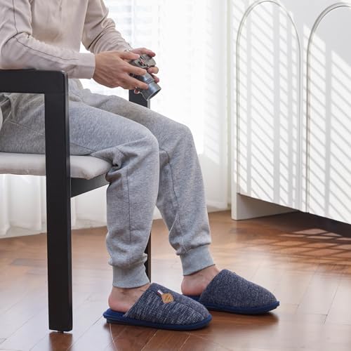 Image of GOEWY Mens Two-Tone House Slippers with Memory Foam Cozy Warm Slip On House Shoes for Indoor Outdoor Gifts for Men Him Dad