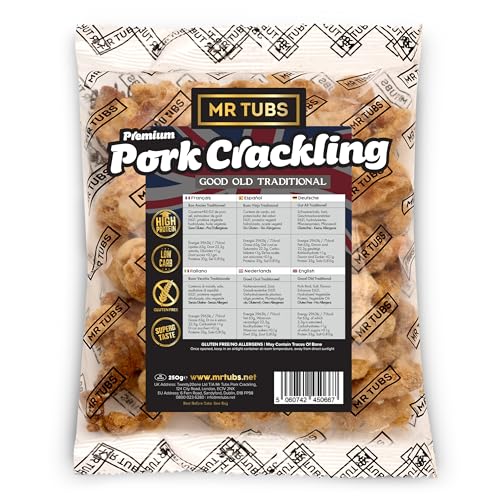 Sacchetto di Ciccioli Di Maiale Sfusi Mr Tubs di 250 G - Ciccioli di Maiale di Qualità - Senza Glutine, Ricchi di Proteine (250g, Tradizionale)