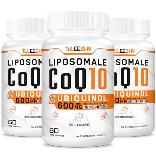 Coenzima Q10 liposomal ubiquinol, dosis alta 600 mg por porción, 300 mg por cápsula, coenzima Q10 antioxidante de alta biodisponibilid (60 cápsulas blandas (paquete de 3))