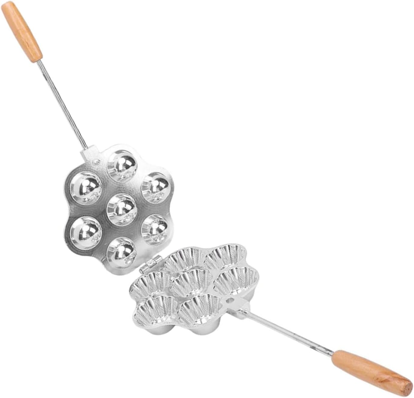 Haofy Egg Tart Mold, 7 Holes Reusable Aluminum Alloy Cake Baking Mould for Mini Cake Pudding, with Wooden Handle