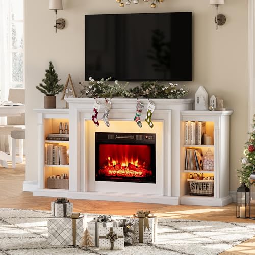 72' LED Lights Electric Fireplace with Mantel, Fireplace TV Stand for TVs Up to 80',Modern...