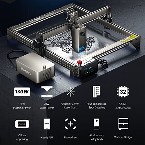 Atomstack S20 Pro Laser Engraver With Air Assist Kits, 130W Laser Engraving Cutting Machine, 20W Optical Power 0.08 * 0.1Mm Compressed Spot Laser Cutter For Metal, Offline Engraving (S20 Pro Engraver) #TOP2