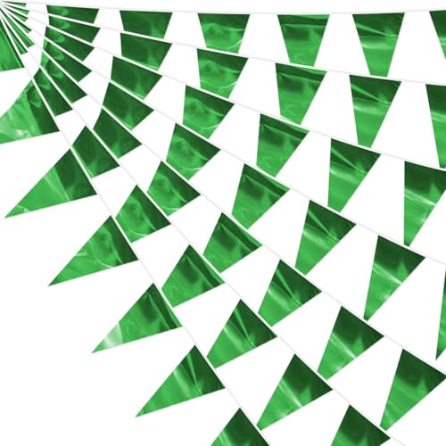 Image of 65FT Green Glitter Triangle Pennant Banner Flag Metallic Bunting Fabric Garland for Christmas Graduation Safari Birthday Tropical Jungles Wedding Bachelorette Engagement Party Decoration Supplies
