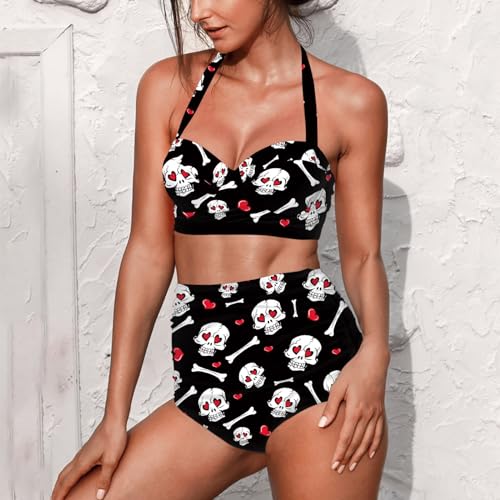 Yuuxorilu Women Two Piece High Waist Bikini Set Halter Ruched High Waist Bikini with Bottom2