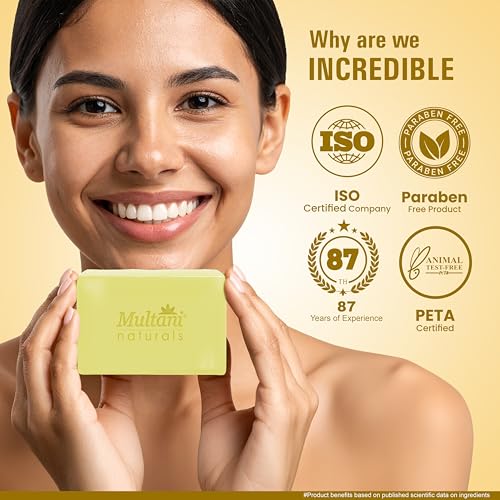 Image of Multani Natural Chandan Haldi Soap - 125 gm (Pack Of 5) | For Hydration & Glow | Paraben Free | Clinically Tested | Helps Rejuvenate Dull & Tired Skin | For All Skin Types | Soap Bar For Men & Women