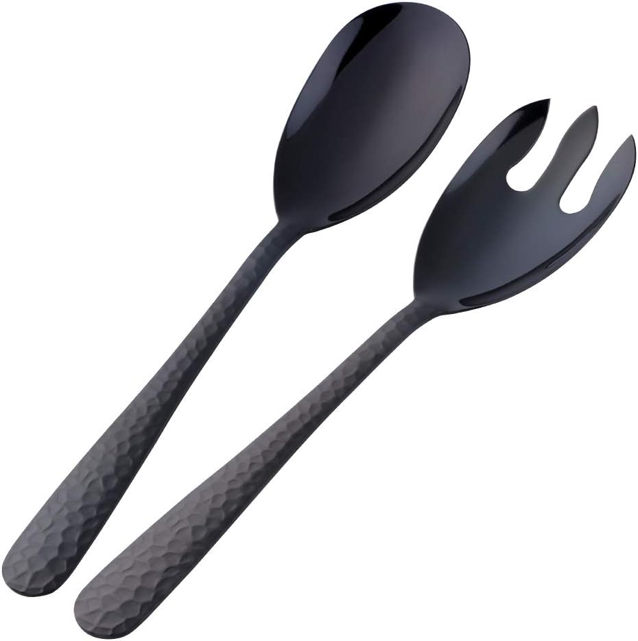 Salad Spoon and Fork Set, 12 Inch Stainless Steel Salad Server, Black Serving Utensils, Dishwasher Safe, Pack of 2 Salad Spoon and Fork Set, 12 Inch Stainless Steel Salad Server, Black Serving Utensils, Dishwasher Safe, Pack of 2