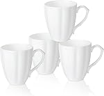 Bone Chine blanc tasses de café ensemble de 4 (12 oz), tasses de thé en céramique Spiral, tasses à café en Chine mince, tasse de café léger pour chocolat chaud, latte, Cappuccino