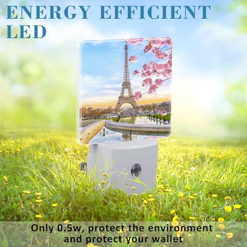 Image of Plug in Night Lights Eiffel Tower in Spring Nightlight Plug Into Wall Dusk to Dawn Sensor LED Night Light for Kid Girls Boys Women Men Room Decor, Hallway, Kitchen, Bathroom, Nursery, Stairs