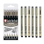 SAKURA Pigma Micron Fineliner Pens Set of 6, Waterproof, Permanent Black Ink, Assorted Sizes | Pens for Writing, Drawing & Journaling