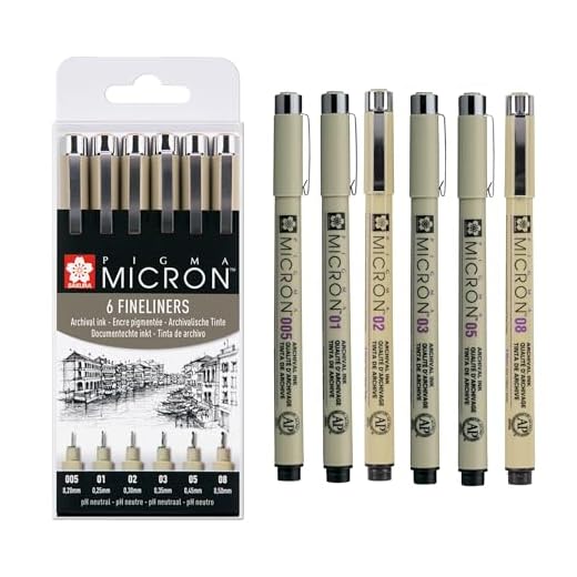SAKURA Pigma Micron Fineliner-Stifte 6er-Set, wasserfeste, permanente schwarze Tinte, verschiedene Größen | Stifte zum Schreiben, Zeichnen und Tagebuch führen