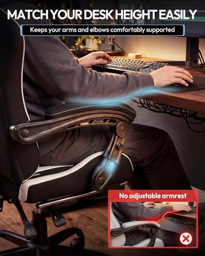 Image of Dowinx Ergonomic Gaming Chair with Footrest & Massage Lumbar, 2D-Linkage Armrests for Computer Chair 330lbs with Headrest Pillow for Office, Home, Streaming and Long Gaming Sessions, Fabric White
