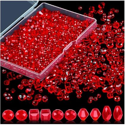 Wekuw 600 Piezas Cuentas de Vidrio (Rojo 4/6/8 mm) Abalorios Cristal Facetado para Bisuteria Bola de Cristal Abalorios Adecuado para Collares, Pulseras, Joyería Artesanal DIY