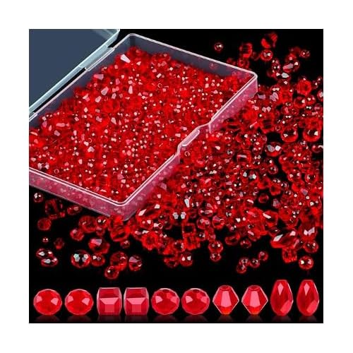 Wekuw 600 Piezas Cuentas de Vidrio (Rojo 4/6/8 mm) Abalorios Cristal Facetado para Bisuteria Bola de Cristal Abalorios Adecuado para Collares, Pulseras, Joyería Artesanal DIY