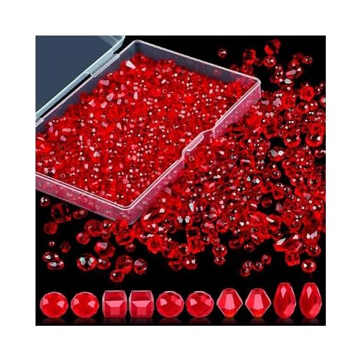 Wekuw 600 Piezas Cuentas de Vidrio (Rojo 4/6/8 mm) Abalorios Cristal Facetado para Bisuteria Bola de Cristal Abalorios Adecuado para Collares, Pulseras, Joyería Artesanal DIY
