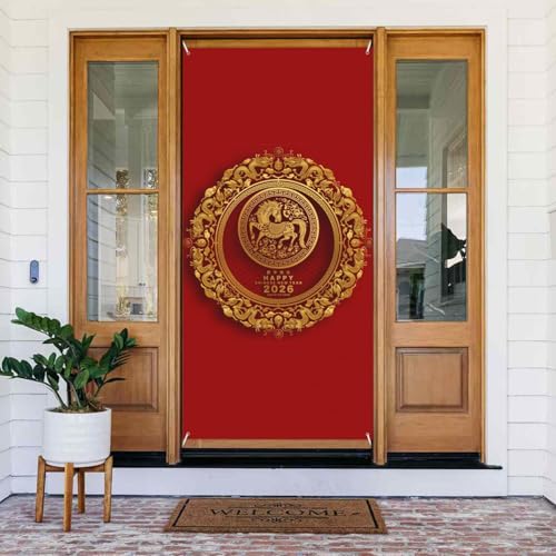 Image of Year Of The Horse 2026 Happy Chinese New Year Door Cover Decorated Banner 35x72 Inches Door Banner Party Background Decorations Holiday Backdrop Supplies
