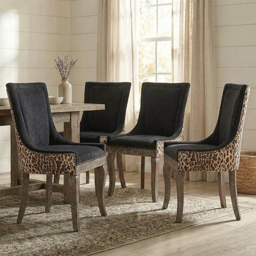 Leopard Upholstered Dining Chairs Set of 4