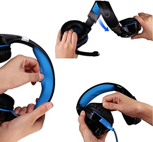 3.5mm Wired Stereo PC Headset Over Ear Headphones with Microphone and LED Light - Black and Blue