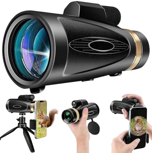 Monocular Telescope 80x100 HD Monoculars for Adults with Tripod, Monoculars for Bird Watching Stargazing Camping Hiking Hunting Wildlife Travel-Black
