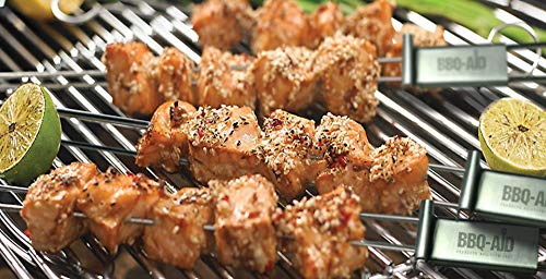 BBQ-Aid Premium Barbecue Skewers Quick Release - Double Pronged, Quick Release Stainless Steel - Shish Kabob, Shrimp, Meat Chicken, Veggies & More (6 Pack)