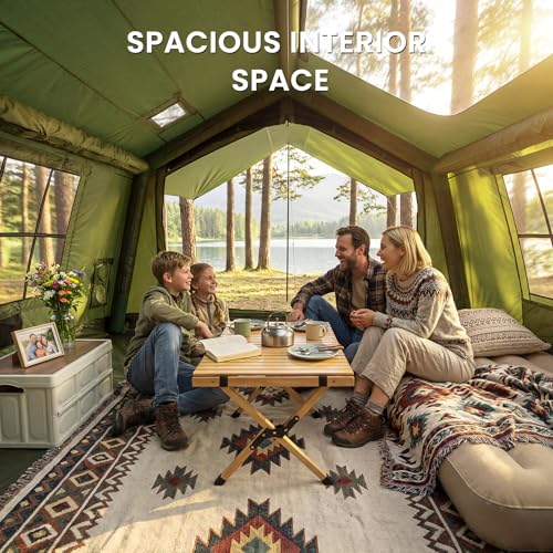 Image of Inflatable Tents for Camping, Blow Up Tent with Hand Pump, Easy Setup Inflatable Hot Tent with Stove Jack, Waterproof Oxford Air Glamping Tents for Camping Adult 4 /6 /8 /10 /12 Person Upgrade Version