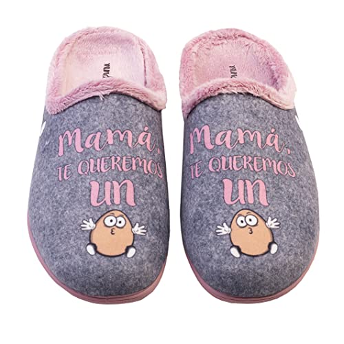 Zapatillas de Casa Mujer | Mamá Te Queremos un Huevo | Pantuflas Cómodas para Mamá | Regalo para el Día de la Madre | Zapatillas Divertidas con Mensaje Bonito | Suela Antideslizante | Talla 37
