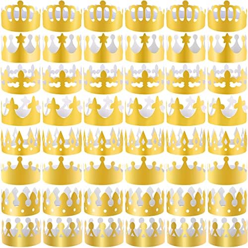 SIQUK 40 Pieces Paper Crowns Golden Party Crown Paper King Hats Crowns for Party and Birthday Celebration, 8 Styles