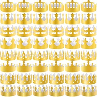 SIQUK 40 Pieces Paper Crowns Golden Party Crown Paper King Hats Crowns for Party and Birthday Celebration, 8 Styles