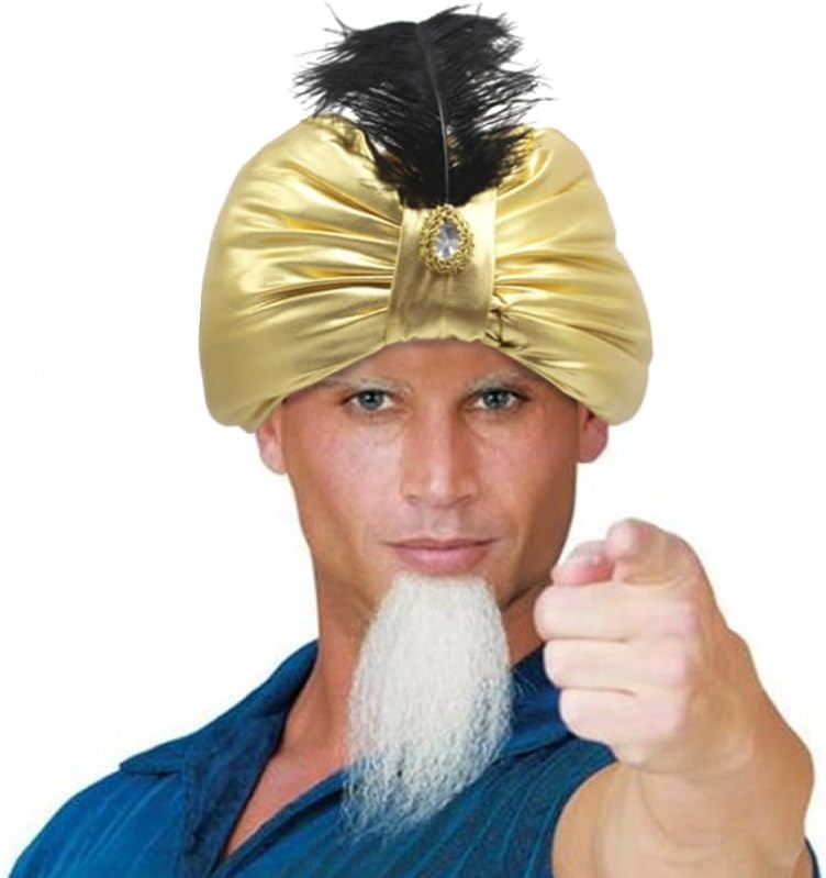 SIQITECHNO Indian Turban Golden Sultan Hat Pleated Plume Arabian Prince Headwrap Swami Hat Arabic Genie Wise Man Headwear Costume - Image 3