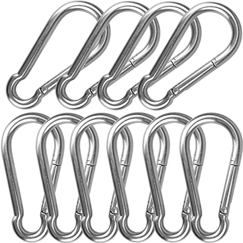 Aowish Spring Snap Hook Carabiner Heavy Duty| 304 Stainless Steel Clips Keychain Buckles| 2-1/2'' 3-1/8'' 4'' 5-1/2'' Length| Home Gym Garage Camping Swing Hammock Hiking Etc (M6, 1/4'' Dia, 10-Pack) #TOP26
