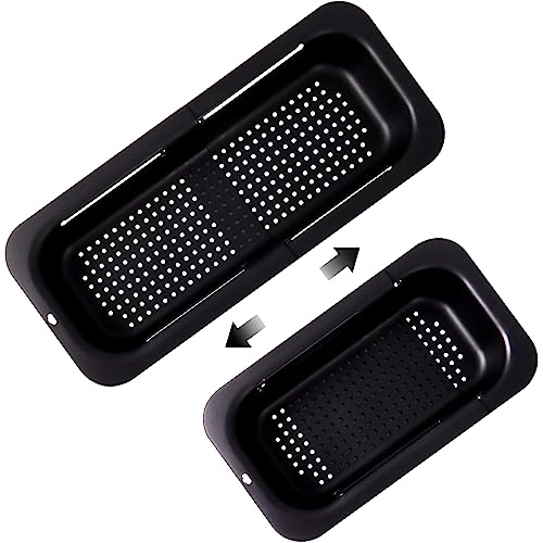 Image of KesaPlan Collapsible Sink Colanders and Strainers Basket Extendable Plastic Fruit Vegetable Strainer Drainer Basket for Kitchen (Length 13.6 inch-18.7 inch) (black)