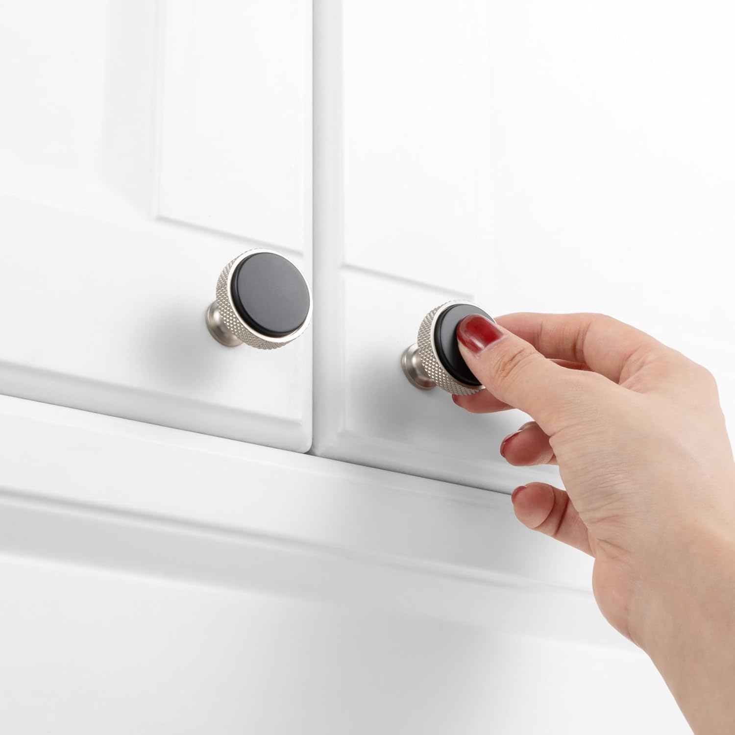KOOFIZO 10 Pack Black and Nickel Kitchen Cabinet Knobs Matte Black and Silver Drawer Knobs K28 Knurled Round Single Hole Cabinet Pulls for Cabinets Drawers Dresser Cupboard Bedroom Bathroom