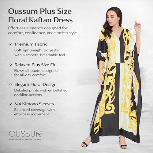 Image of Oussum Women Kaftan Plus Size Polyester Summer Lightweight Caftan Swimsuit Cover Ups Maxi African Mumu Lounge House Dress