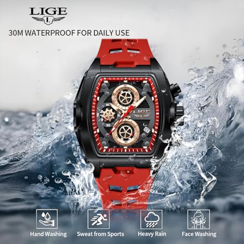 Image of LIGE Mens Watches Luxury Tonneau Watches for Men Waterproof Analog Watch Chronograph Calendar Date Men's Dress Business Work Watch Large Square Face Wristwatch
