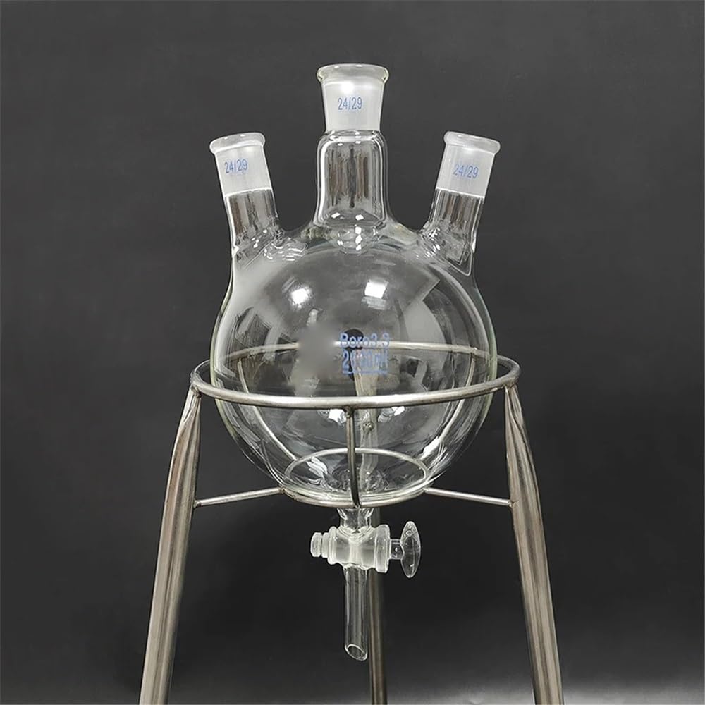 Matraz de fondo redondo de tres bocas, forma oblicua, 50 ml, 1000 ml y 5000 ml, unión 24/29, con tres bocas y interruptor de boca esmerilada estándar.(500mL)
