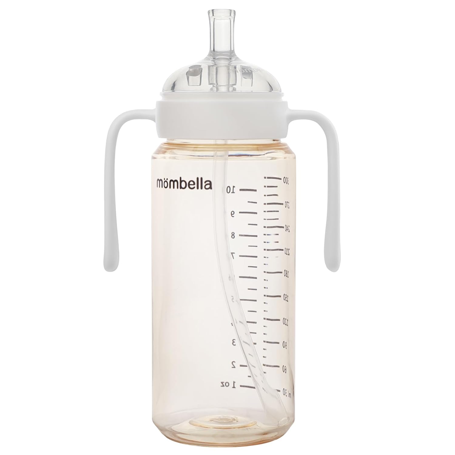 2 in 1 Baby Bottles n Straw Cup with Handle, Mombella Classic PPSU Baby Bottle & Sippy Cup, Toddler Water Bottle, Soft Silicone Fast Flow Nipple, BPA Free Transition Cup for 6 Months+, 10oz, Ivory