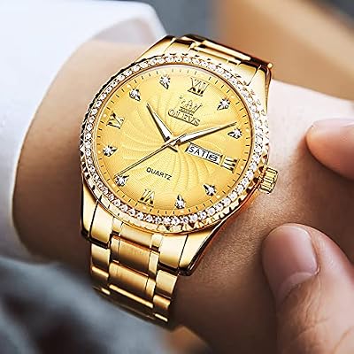 OLEVS Mens Gold Watches Waterproof Stainless Steel Lightweight Watch with Date Classic Luxury Dress Watch for Men Gold White Blue Green Dial