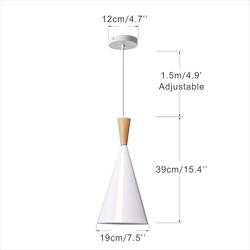 Miniatura 2 de BOKT Lámpara colgante moderna de cono blanco  Mini accesorio colgante de granero individual, vintage de mediados de siglo, 15.4 pulgadas de alto,