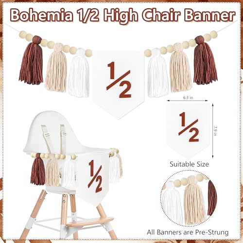 Image of 1 /2 Birthday Brown Half Birthday Decorations - White Brown It's My 1 /2 Birth Banner Glitter Cake Topper Tassel Wood Bead High Chair Banner & Cone, Hat Halfway to One Party Supplies