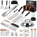 Griddle Accessories Kit, 25pcs Flat top Griddle Cooking Accessory Set for Blackstone and Camp Chef with Scraper, Fork, Tongs, Burger Press, Basting Cover, Egg Ring for Outdoor/Camping BBQ