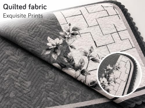 Image of Printed 7 Seater L-Shape Sofa Cover with Arm Covers, Quilted Texture, Sectional Couch Protector for Living Room-Pack of 15 (Grey Bloom)